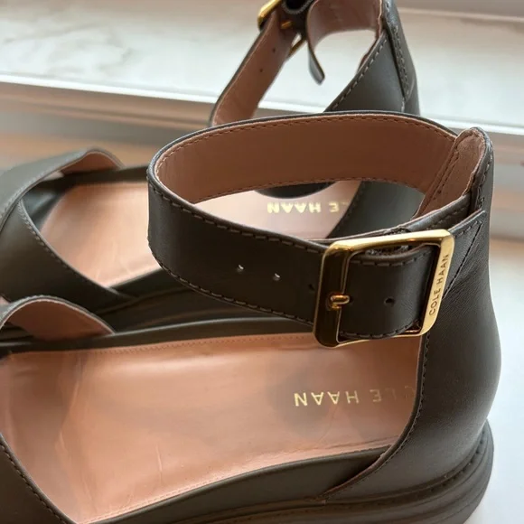 Cole Haan Tea Leaf Green Leather Platform Ankle-Strap Sandals - Picture 6 of 10